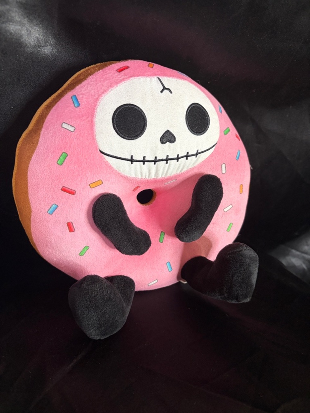 Spooky Cute Donut Plush Pink Sprinkle Skeleton Goth Kawaii Soft Toy